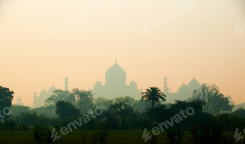 Preview: Taj Mahal as seen from across the Yamuna River, Agra, India.