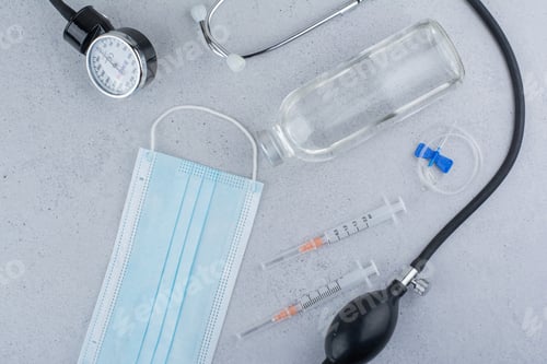 Preview: Medical Equipment Includes Facemask and Syringes on Table