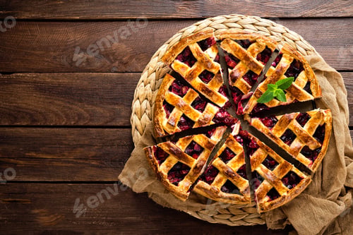 Preview: Fruit pie. Sweet pie, tart with fresh plums. Delicious cake with plums