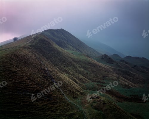 Preview: Closeup of a hill in the Peak District national park with gloomy sky background, UK