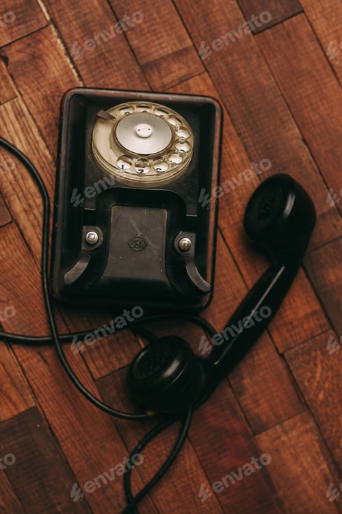 Preview: old telephone technology retro style classic top view