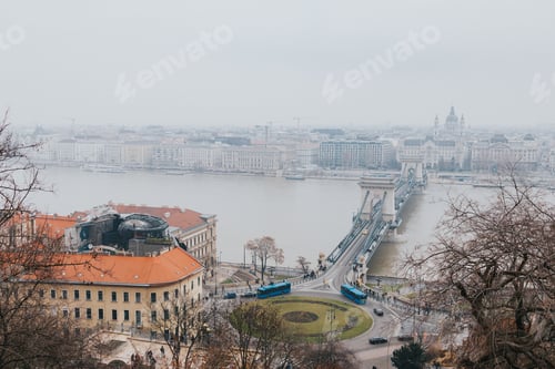 Preview: A view of chain bridge from Budapest castle