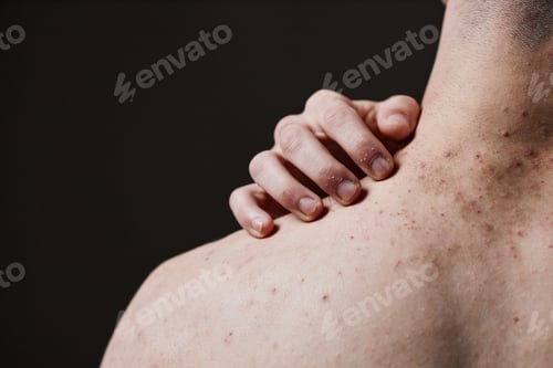 Preview: Young Adult Man Scratching Back Experiencing Skin Irritation
