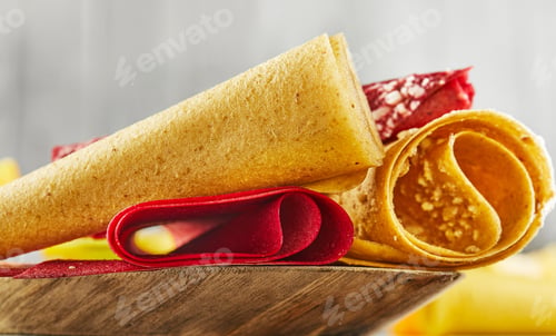 Preview: Sweet pure fruit pastille in rolls. Healthy sweets - lozenges, fruit chips