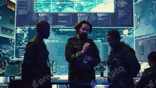 Preview: People at Futuristic Station Monitoring Global Information