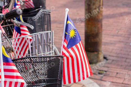 Preview: Malaysian flags hoisted on a bicycle during the 64th Independence Day