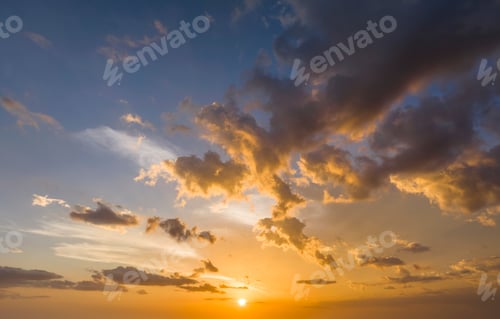 Preview: Colorful evening landscape with soft pastel coloured cloudscape on watercolor