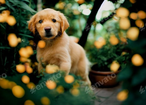 Preview: A golden retriever puppy in the garden