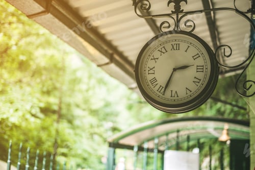 Preview: Clock on the small train station in the forest