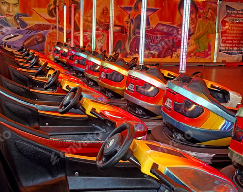 Preview: Bumper cars lined up and ready to go at the carnival