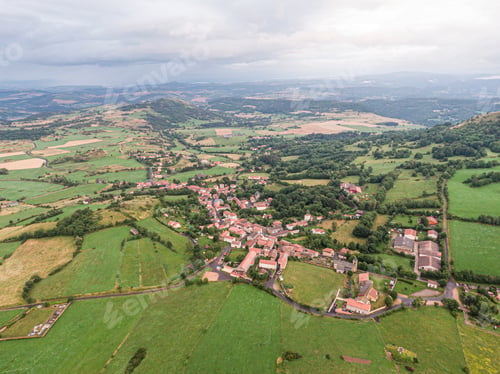 Preview: Aerial view on Olloix, small french village , Puy-de-Dome, Auvergne-rhone-alpes