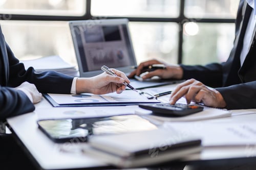 Preview: Business people discuss analysis business marketing. Accounting, financial planning and investment.