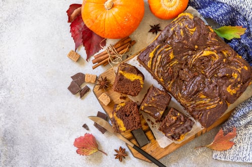 Preview: Chocolate brownie pumpkin puree cake dessert with spices.