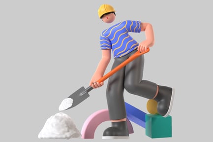 Preview: A construction worker shovels a pile of white material.