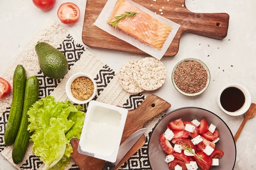 Preview: Preparing food for Ketogenic, Paleo, FODMAP, Mediterranean diet. Smoked salmon avocado