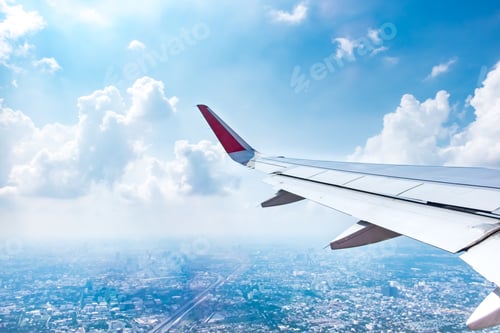 Preview: Aerial view from airplane see landscape view of Bangkok and blue sky,Travelling concept