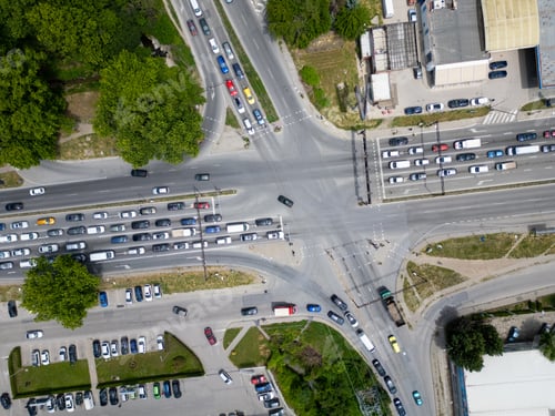 Preview: Aerial view from a drone to a road traffic in the Varna city, timelapse