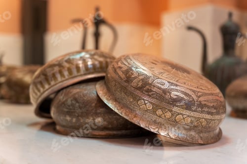 Preview: Vintage dishes in hamam museum in Istanbul, Turkey.