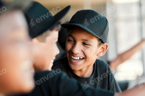Preview: Cropped shot of baseball players chatting while sitting together