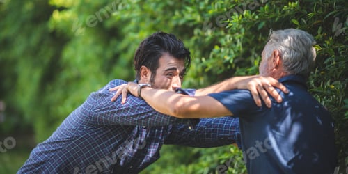 Preview: senior father and hipster adult son are happy love and relaxing together outdoor