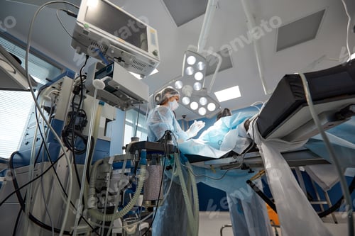Preview: Monitoring of patient's heart in intensive care unit. Low angle
