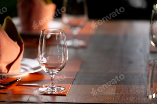 Preview: Table setting for romantic dinner in restaurant