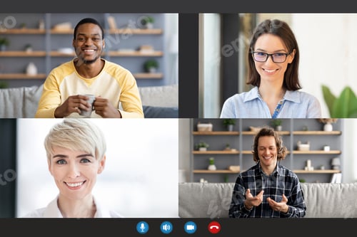 Preview: Diverse people making online videochat, screen view