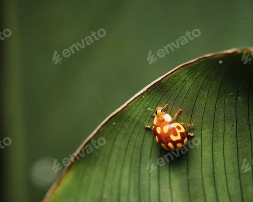 Preview: small orange beetle walking around in the grass and leafy area