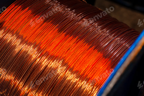 Preview: Copper wire reels in cable factory close up