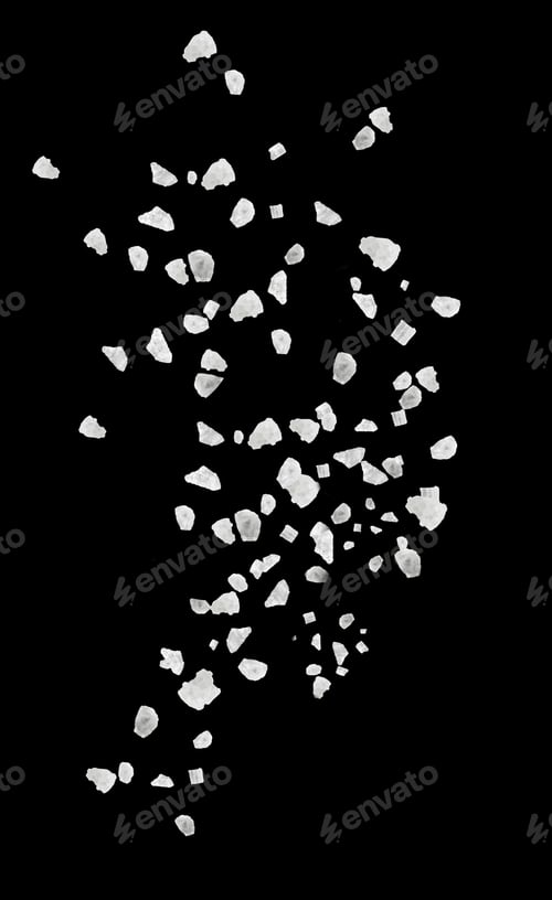 Preview: Sea salt grains in air on black background
