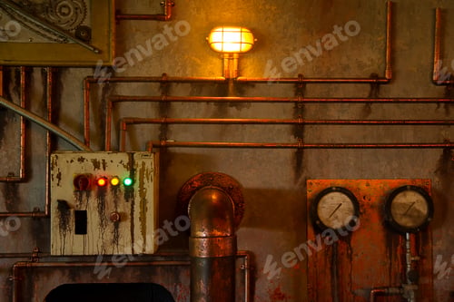 Preview: yellow bulkhead light. ship deck lamp. industrial background