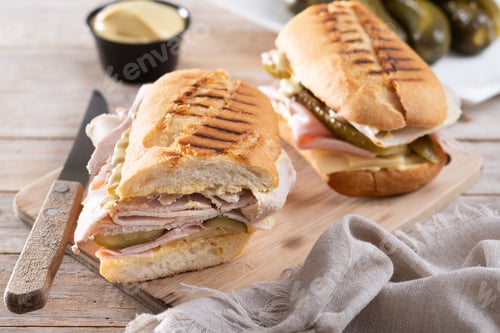 Preview: Traditional Cuban sandwich on wooden table