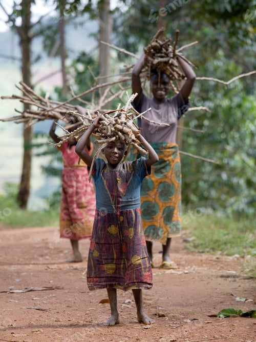 Preview: Children carrying firewood on a rural path