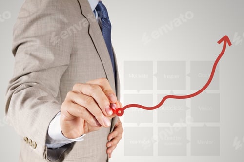 Preview: Businessman Hand Draws Business Success Chart Concept On Virtual Screen