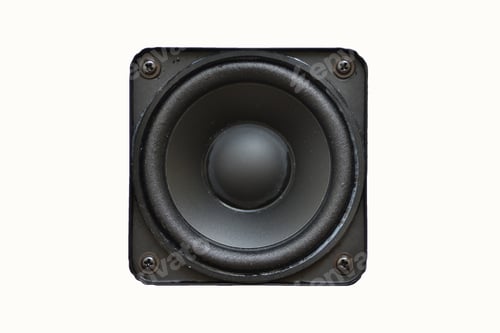 Preview: Audio equipment, small square and dusty speaker isolated on white background