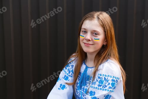 Preview: Ukraine child. Ukrainian teen girl in vyshyvanka. Pray for Ukraine. praying for peace. Happy kid cel