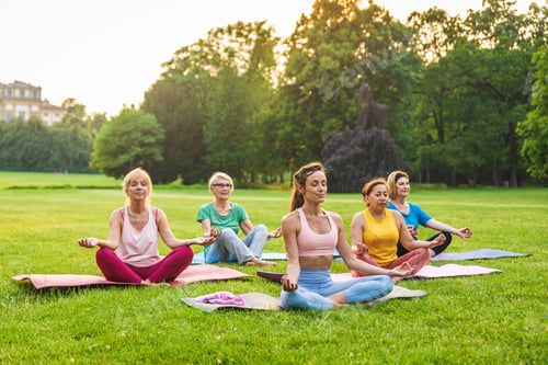 Preview: Senior women training with fitness coach at park