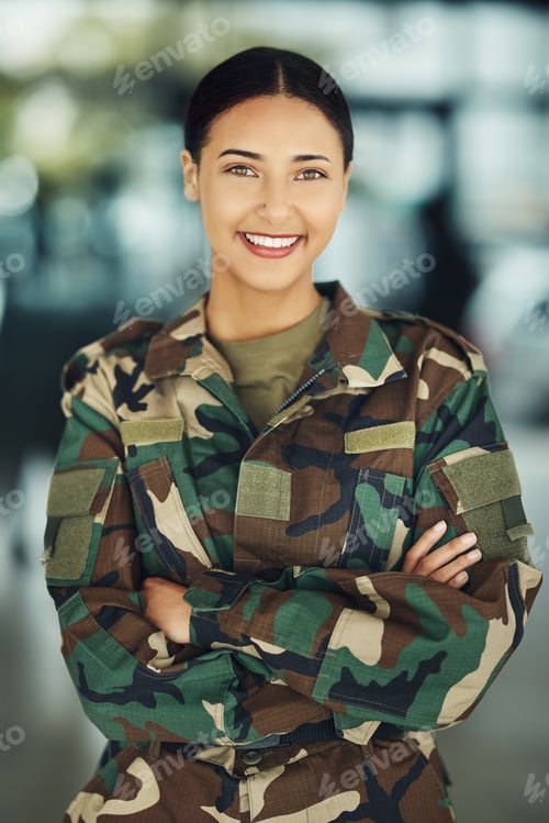 Preview: Confident Woman Wearing Camouflage Military Uniform