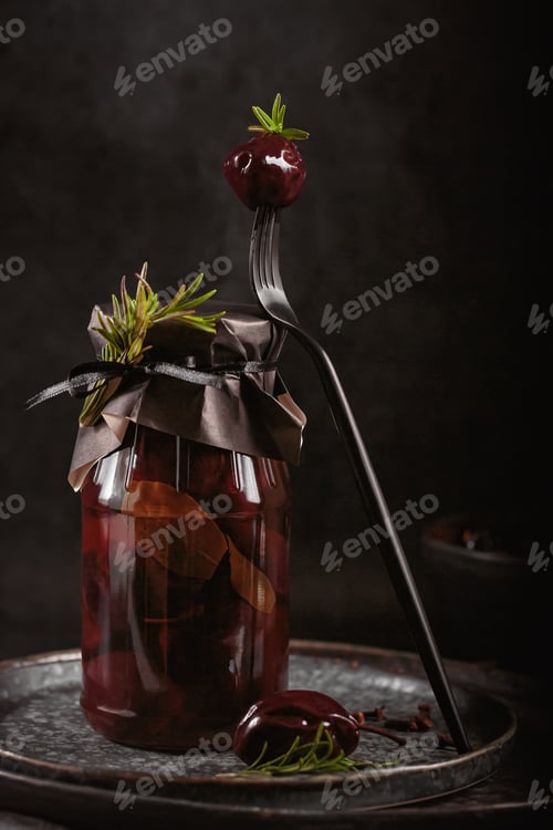 Preview: Bowl of pickled plums with spices