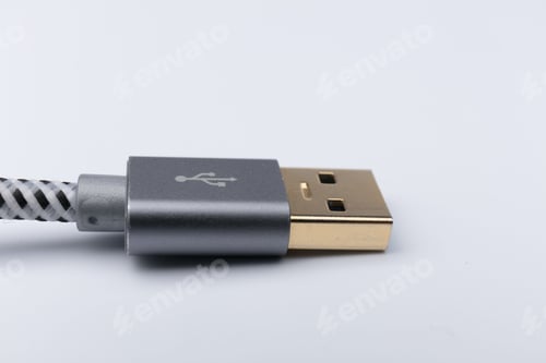 Preview: Grey USB cable on a white background