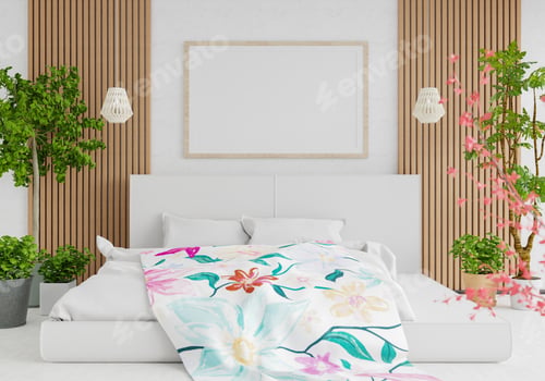 Preview: 3D illustration Mockup photo frame in bedroom, rendering