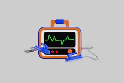 Visualização: Dispositivo médico com tela e dois fios