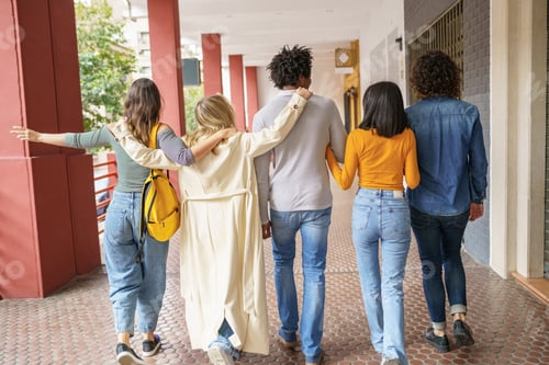 Preview: Multi-ethnic group of friends walking together on the street