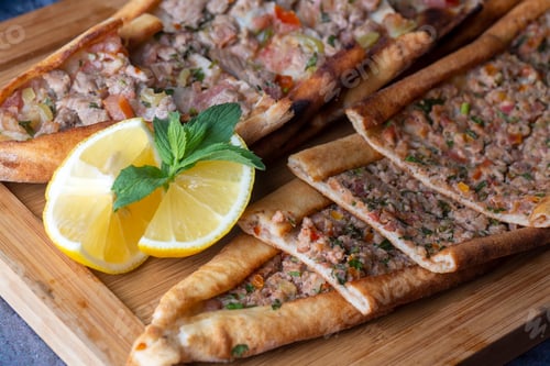 Preview: Turkish pide with minced meat, Kiymali Pide. Turkish pizza Pita with meat.