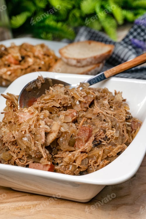 Preview: Bigos - sauerkraut stewed with meat, dried mushrooms and sausage.