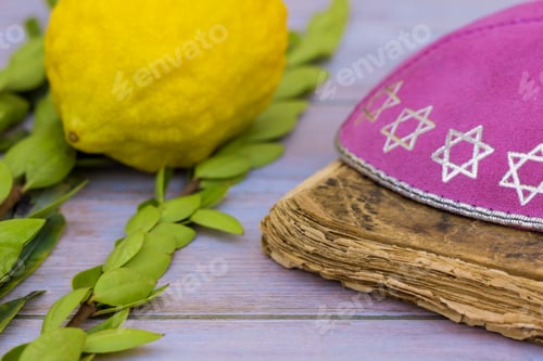 Preview: Sukkot is a Jewish holiday celebrated with the feast of Tabernacles with etrog ritual citrus fruit