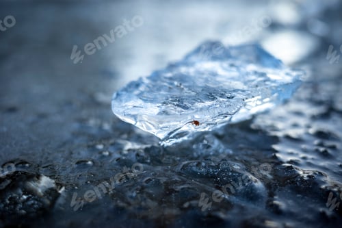 Preview: Single ice chunk resting on rocks and gravel