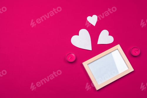 Preview: Flying red paper hearts. Valentine's Day. Symbol of love. Copy space