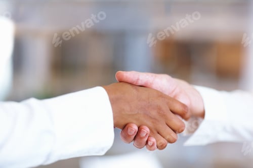 Preview: Firm handshake. Closeup of multiracial handshake between two business men.