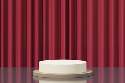 Preview: Two Tier Cylindrical Podium with Red Curtain Background